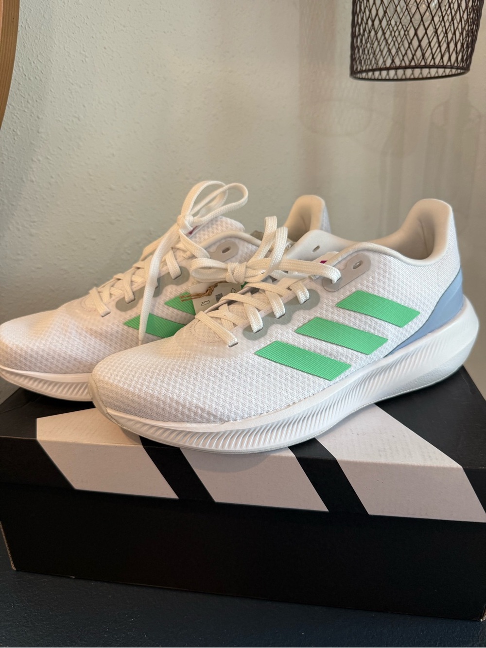 adidas White Running Sneakers with Mint Green Stripes